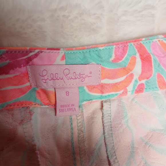 Lilly Pulitzer Size 8 Tropical Print Pants Pink Blue Straight Leg Pants - Picture 9 of 11